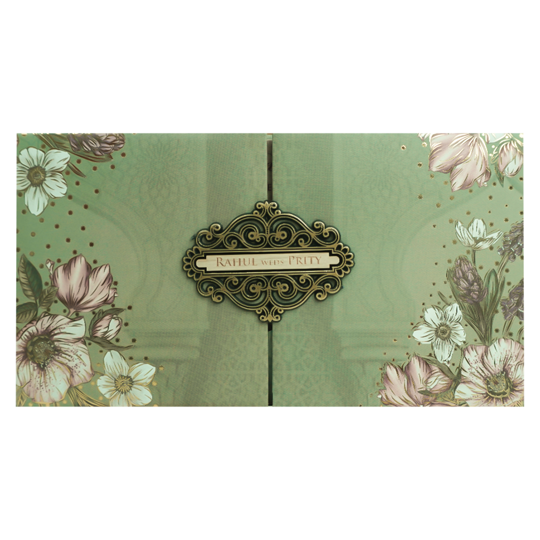 Green Floral Padded Wedding Card-KJTS1712