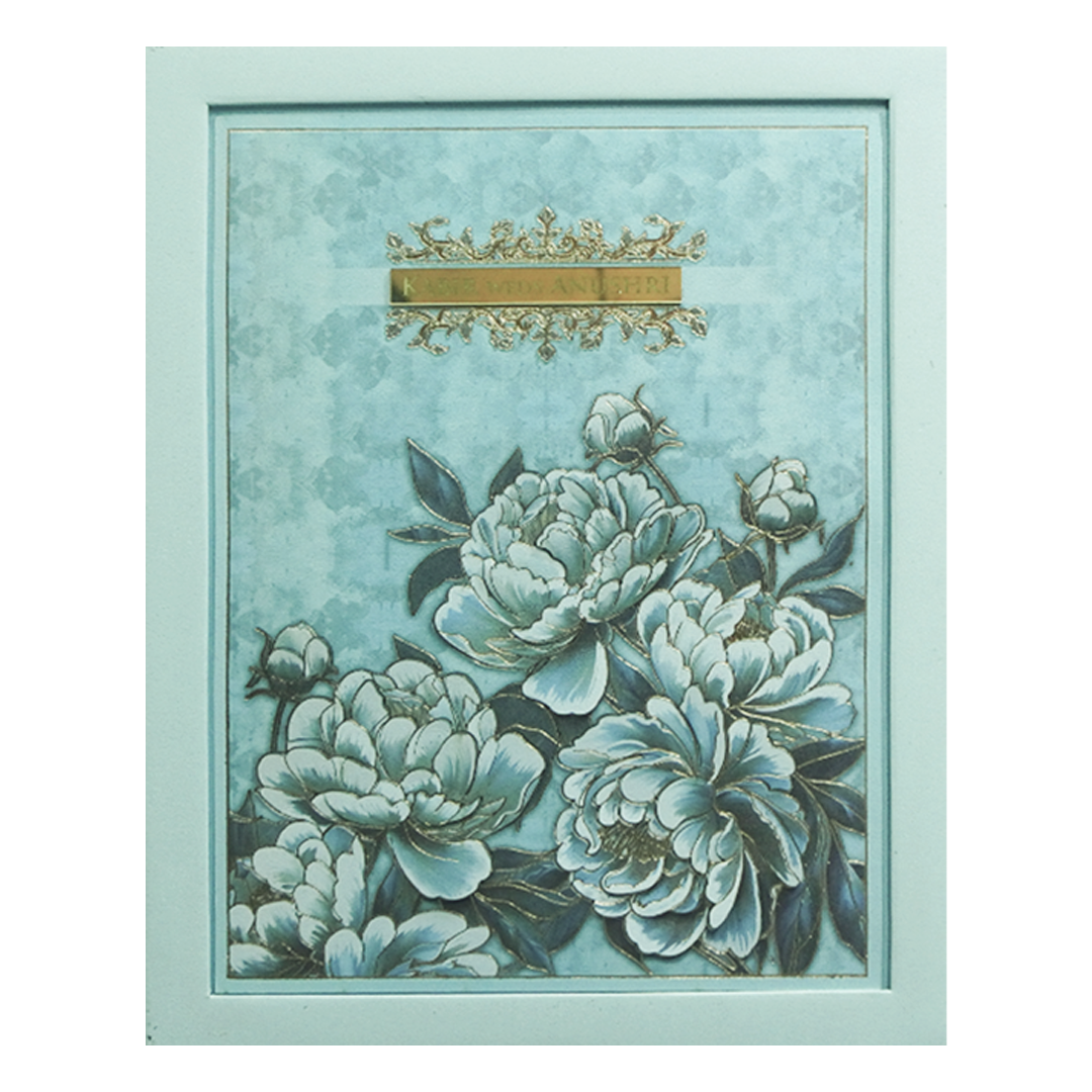 Blue Floral Luxury Wedding Invitation Card-KPR24750