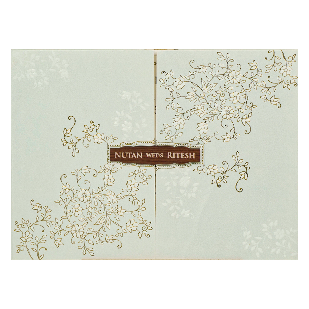 White Gold Floral Door Style Wedding Card - KRE25880