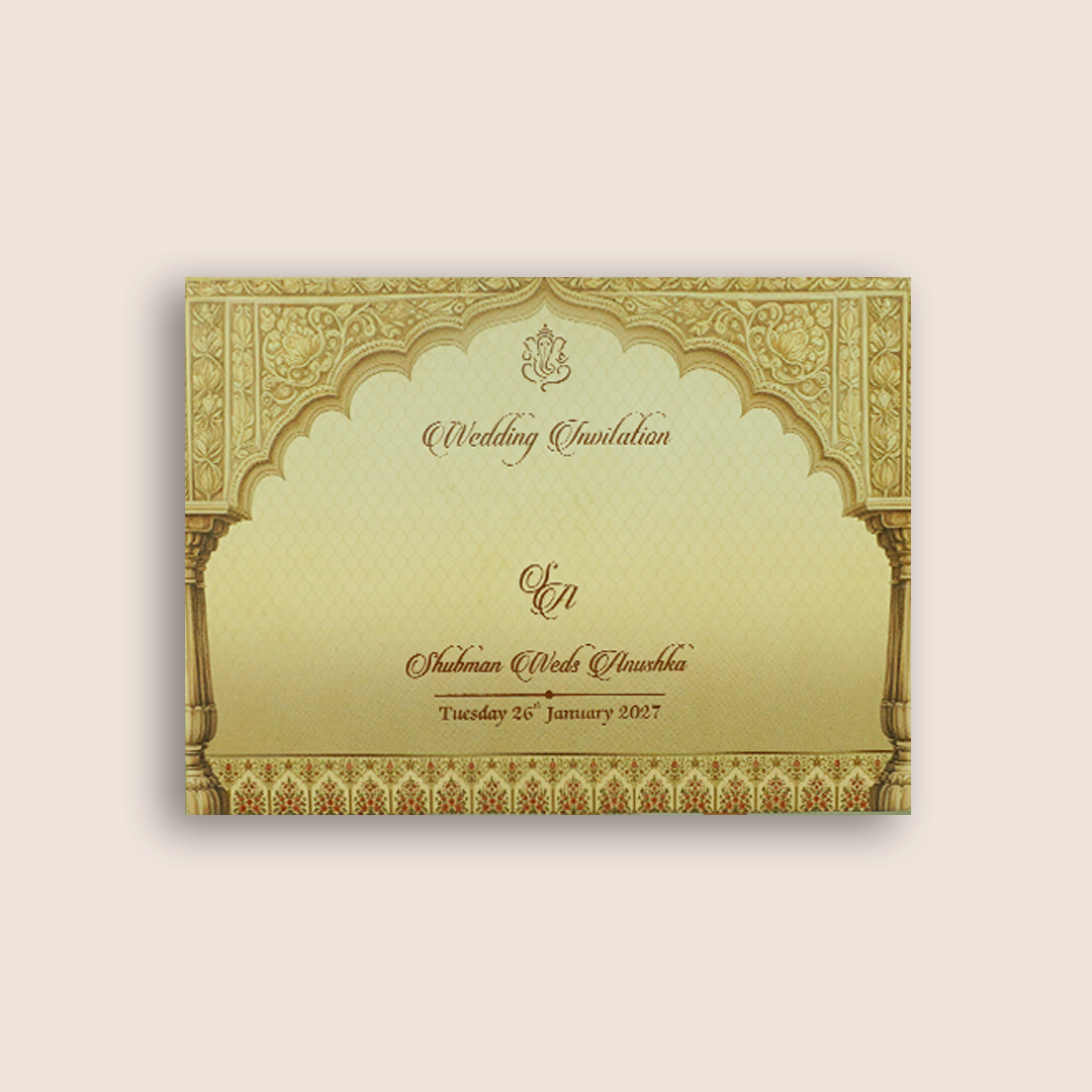 Cream Embossed Royal Baraat Padded Door Style Wedding Card - KRB8220