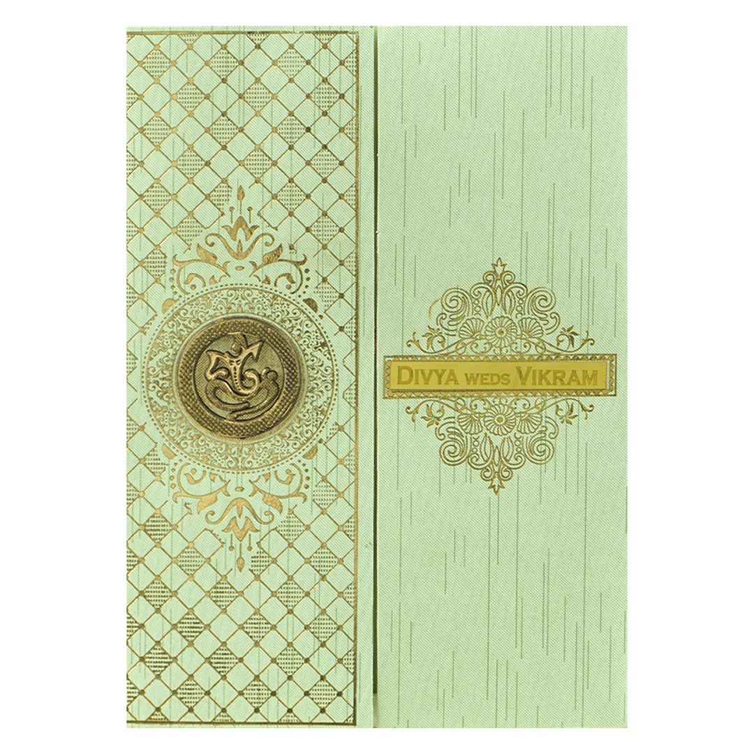 Green Ganesha Gatefold Wedding Card-KNKR040GN