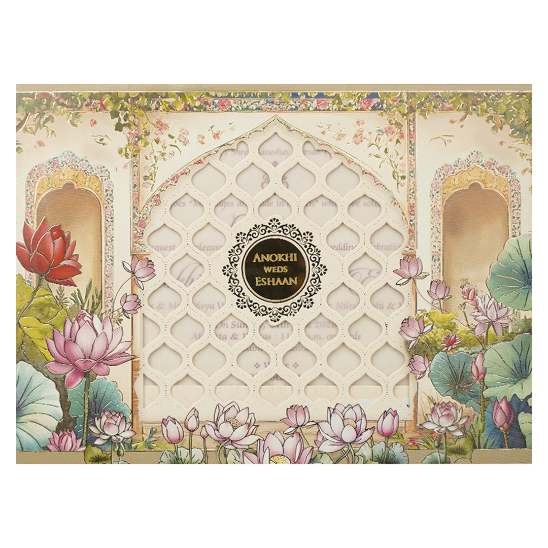 Check out Cream Laser Cut Wedding Card at best price. ✅WhatsApp Support ✅Express Delivery.|King of cards.