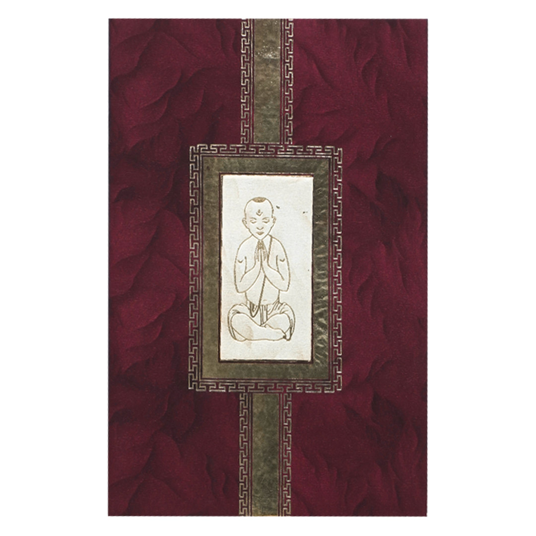 Maroon Gold Prayer Pose Wedding Card-KNPD1668