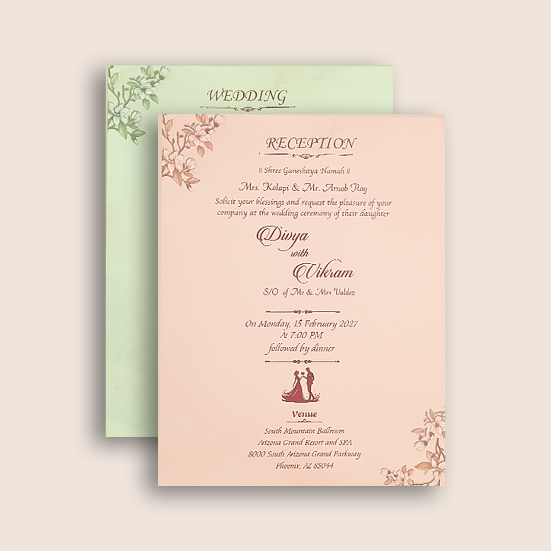 Grey Floral Door Style Padded Wedding Card - KNMO9324