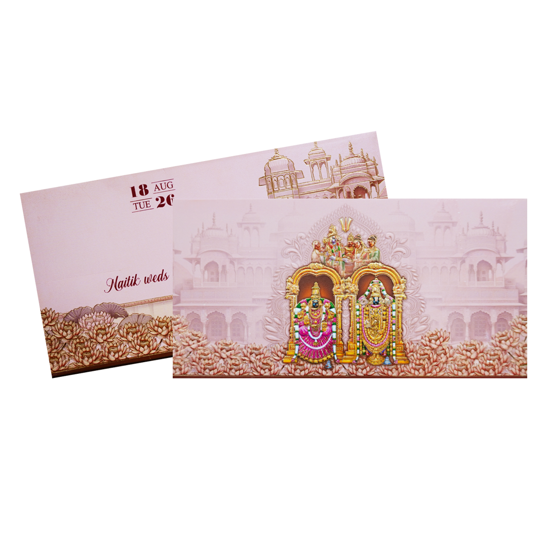 Pink Gold Embossed Balaji Padmavathi Wedding Invitation Card-KPR06490