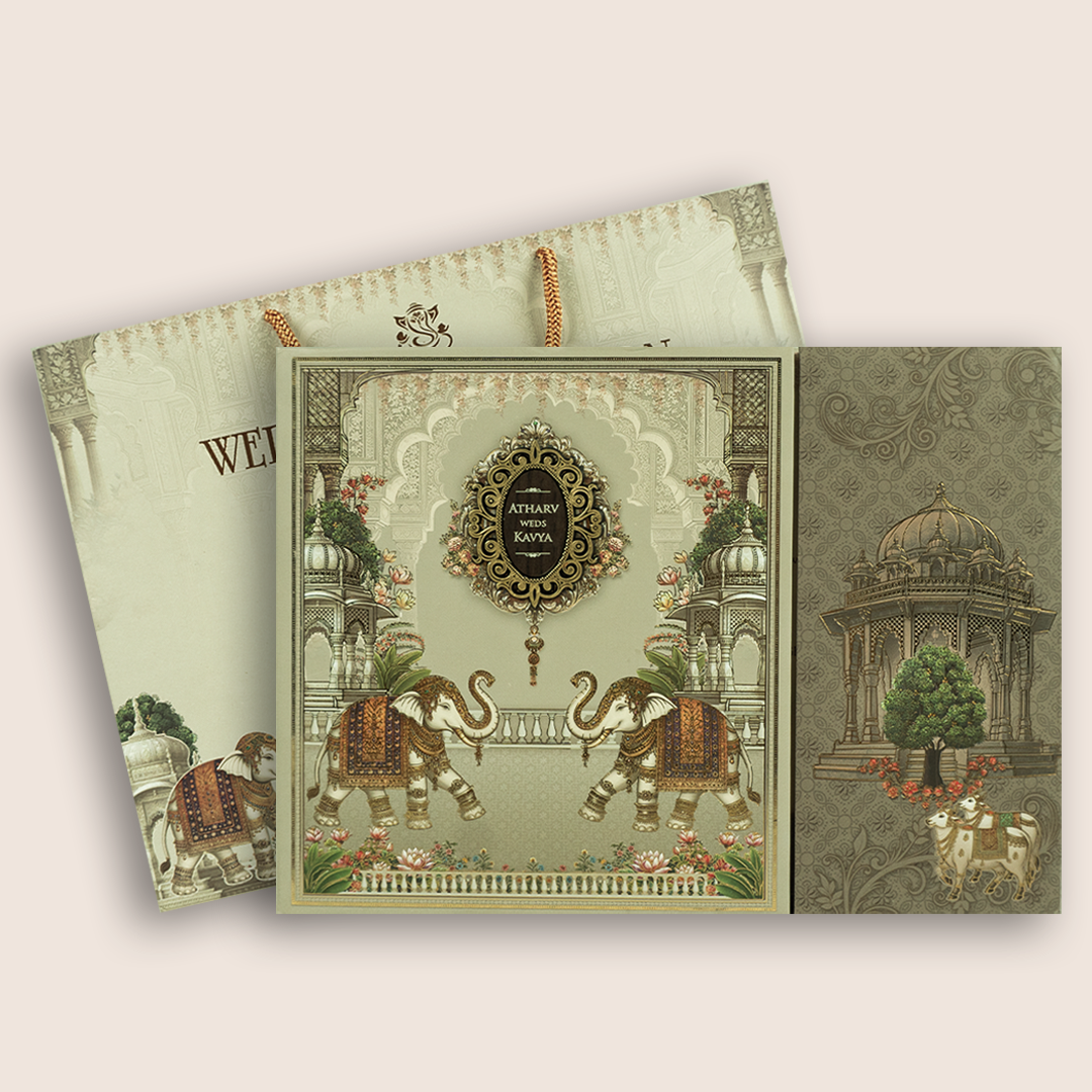 Grey Elephant Padded Bag Style Wedding Card - KSH27040