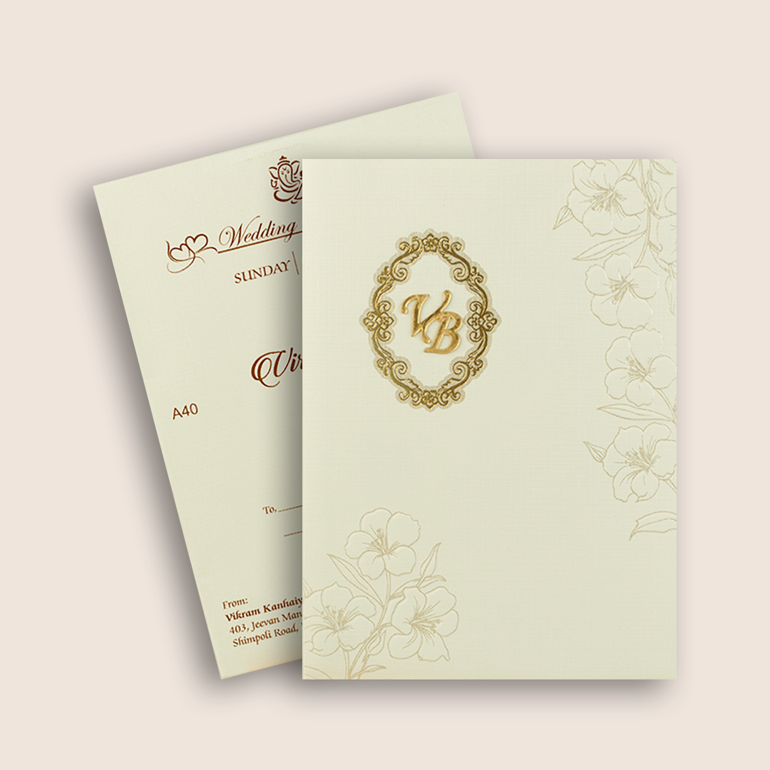 White Embossed Floral Wedding Card - KMARA400