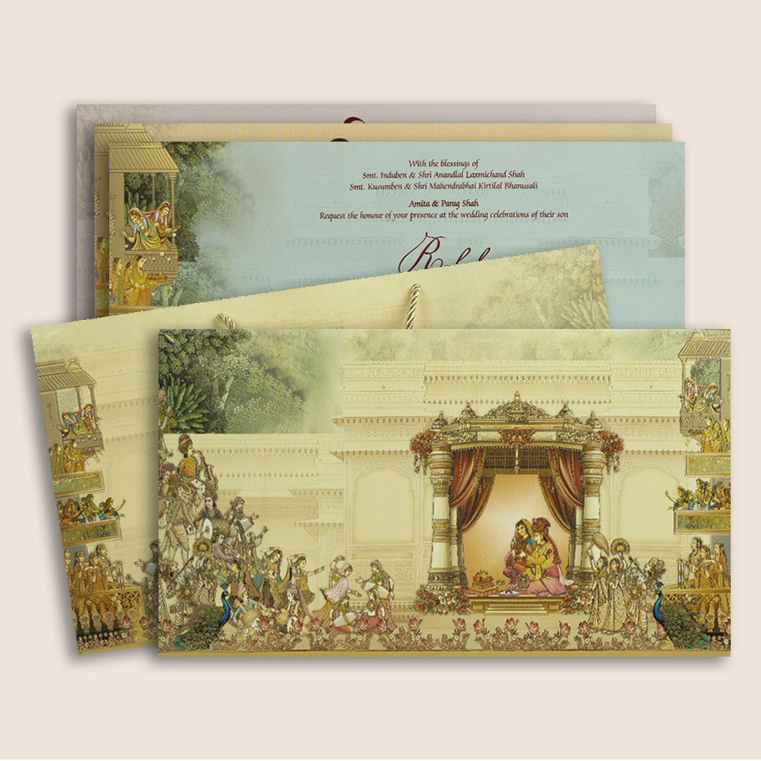 Beige Floral Royal Bride Groom Padded Invitation Card - KPR024690