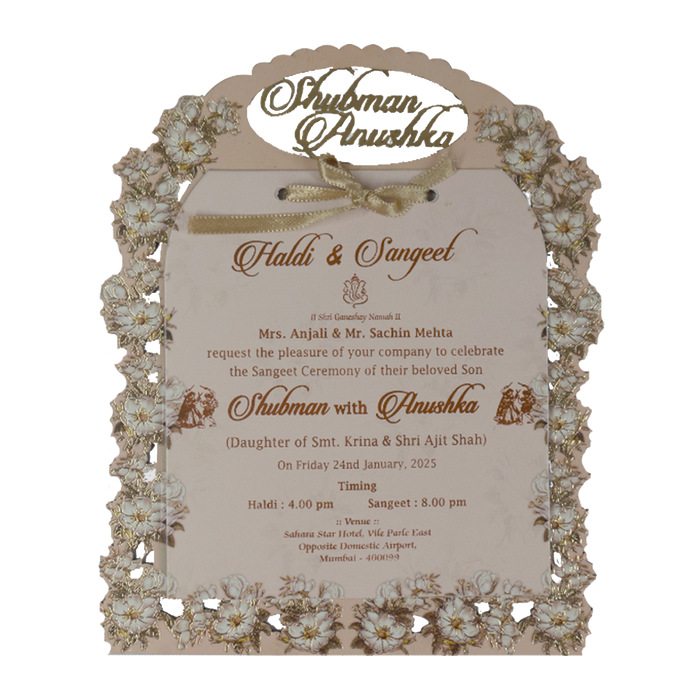 Cream Floral Laser Cut MDF Invitation Card-King of Cards