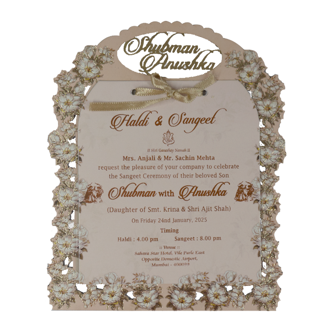 Cream Floral Laser Cut MDF Invitation Card-King of Cards