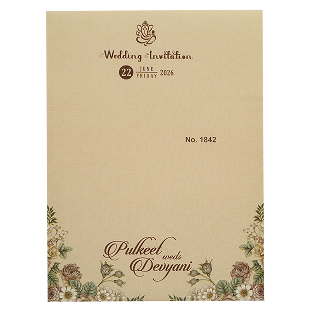 Beige Gold Floral Wedding Card-KJTS1842