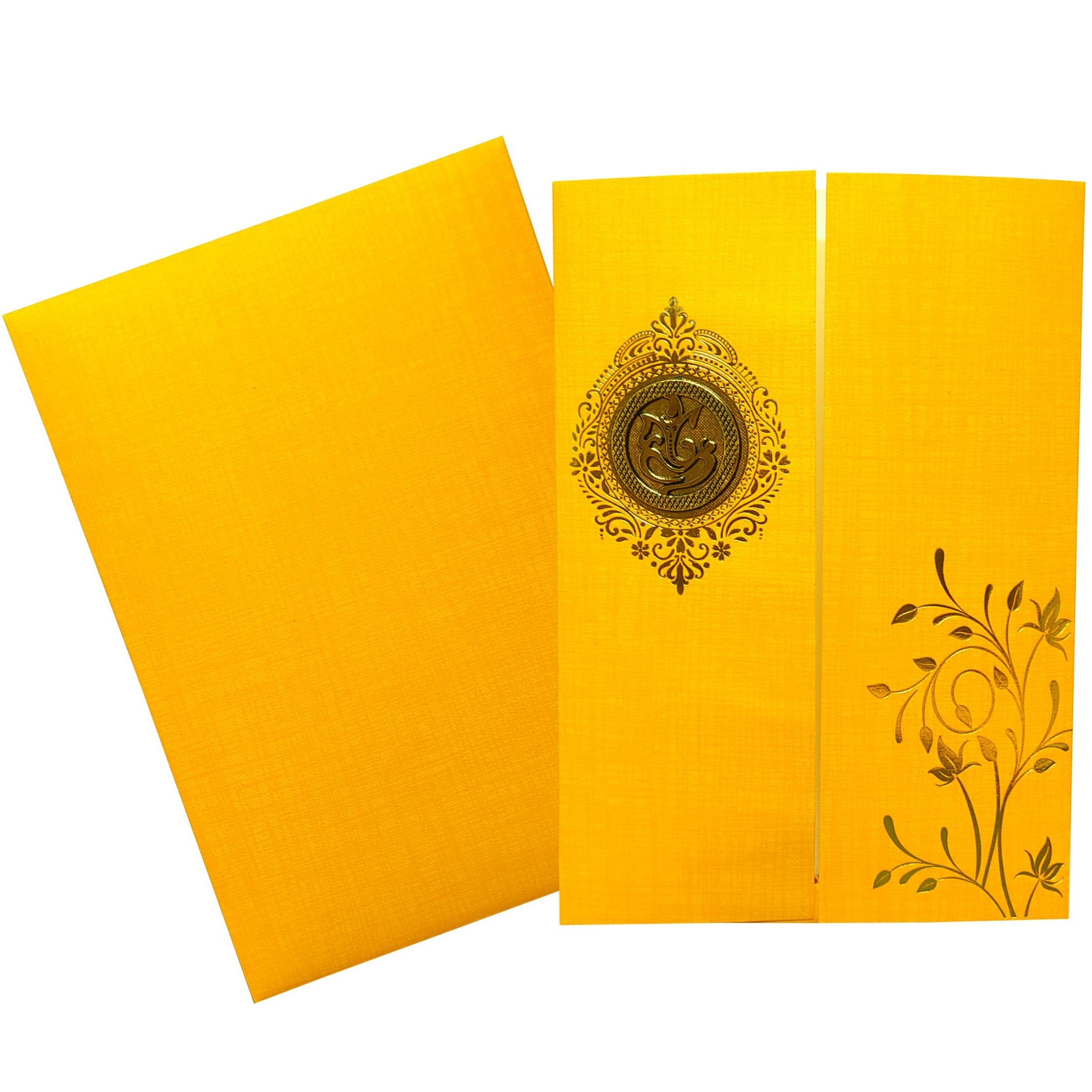 Orange Ganesha Center Door Opening Invitation Card-KNCM29OM