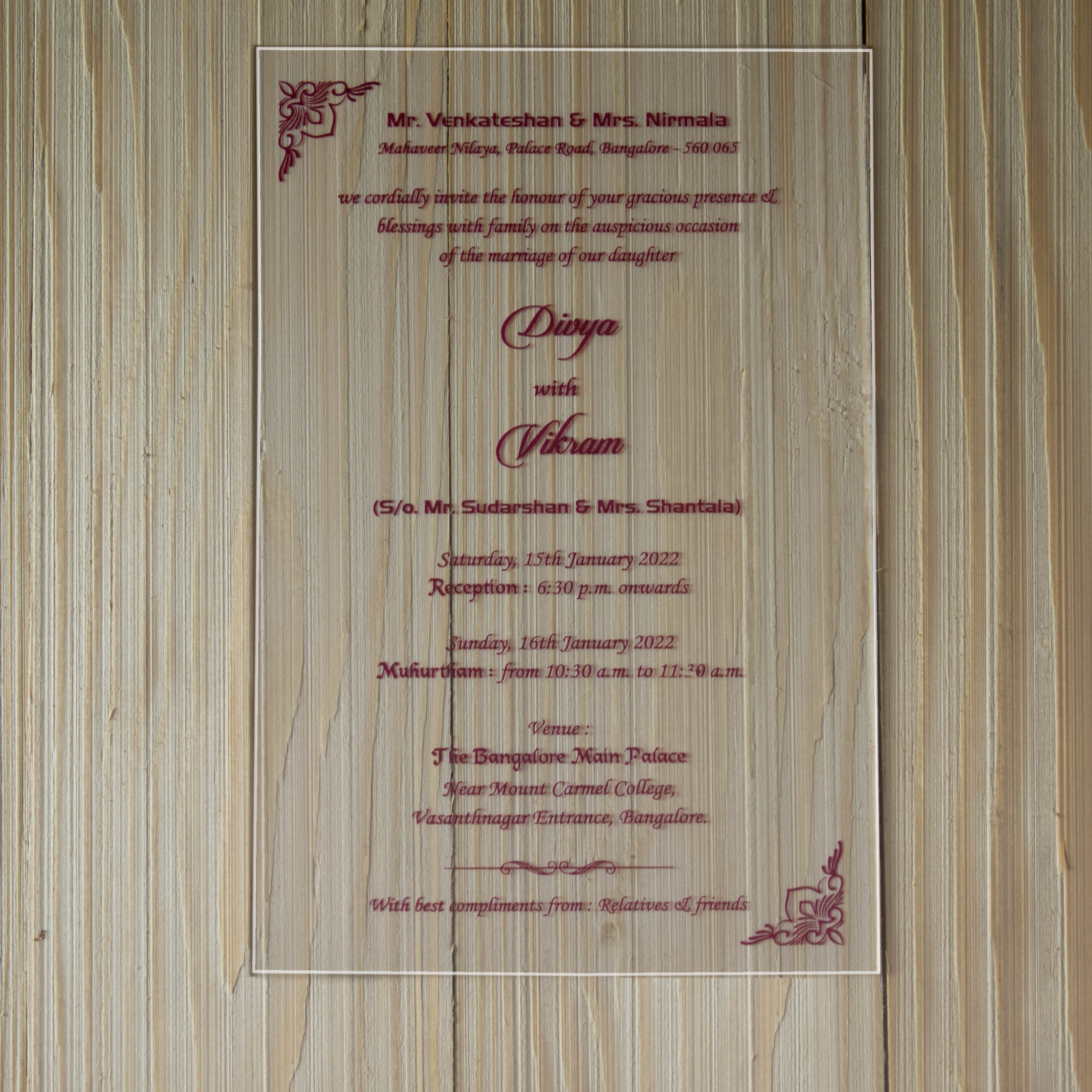 White Premium Acrylic Invitation Card With Red Cover-KNAT3702R