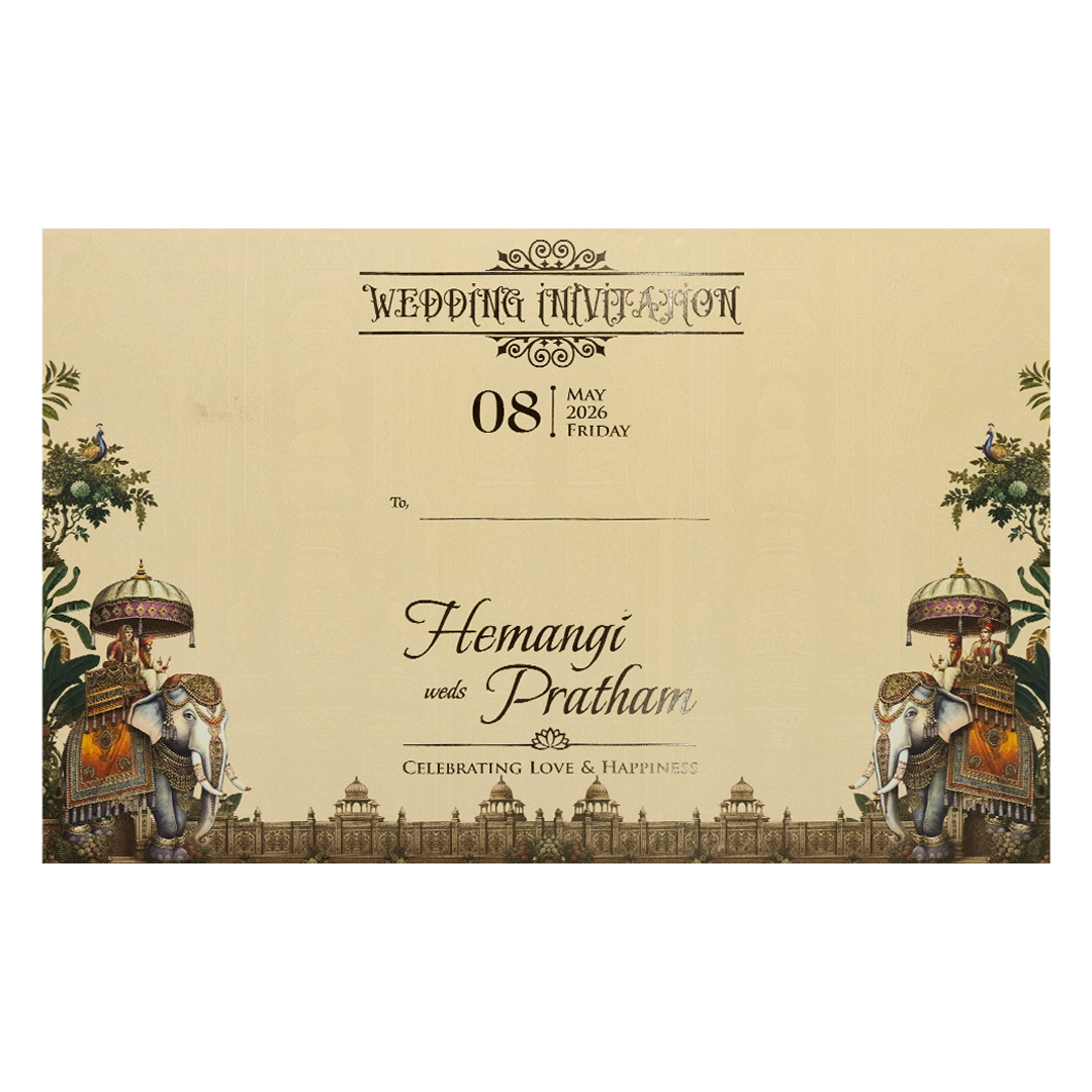 Cream Palace Elephant Padded Wedding Card-KSH72170