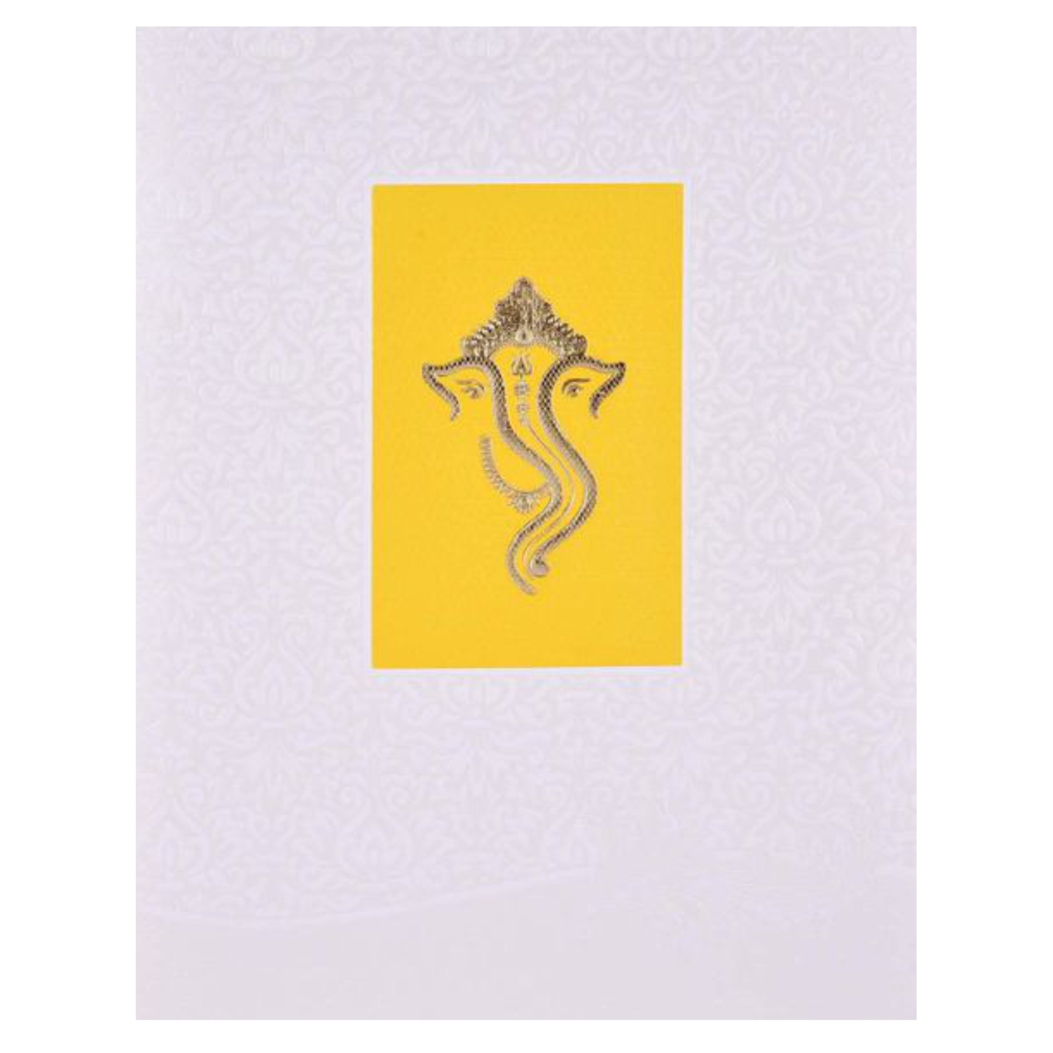 Gold Ganesha With Yellow Shading Wedding Card - KNK4096