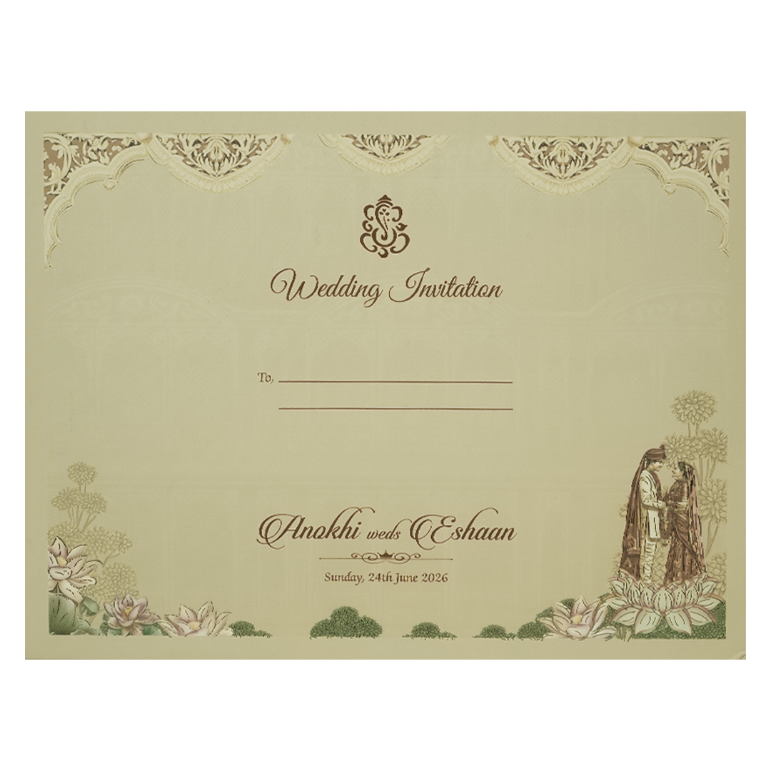 Cream Royal Laser Cut Padded Wedding Card-KJTS3686