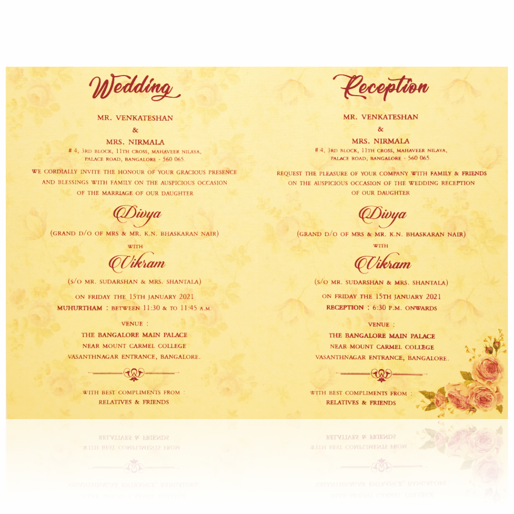 Cream Rose Floral Wedding Card - KNCM4041
