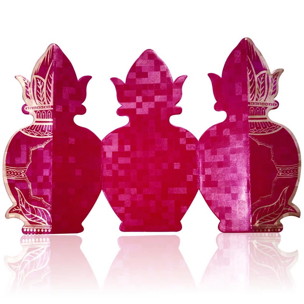 Red Gold Lotus Kalash Wedding Card KNHM810R