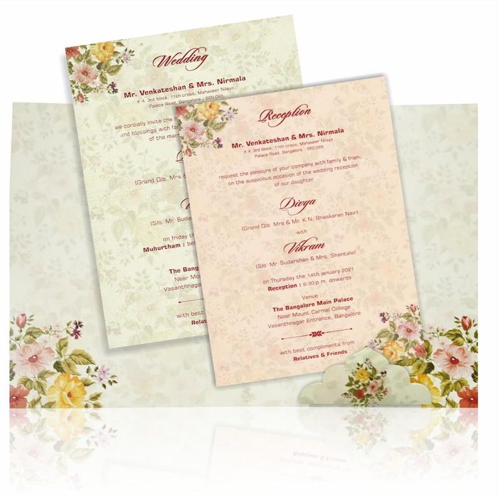 Green Padded Floral Designer Card In Offset Print-KNPO1503G-King of Cards