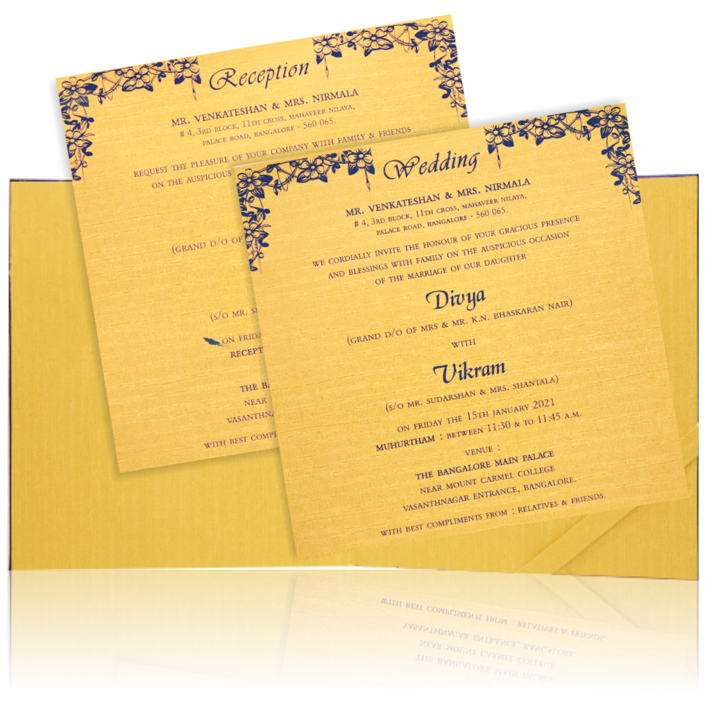 Blue Premium Padded Satin Wedding Card-KNPS6502B