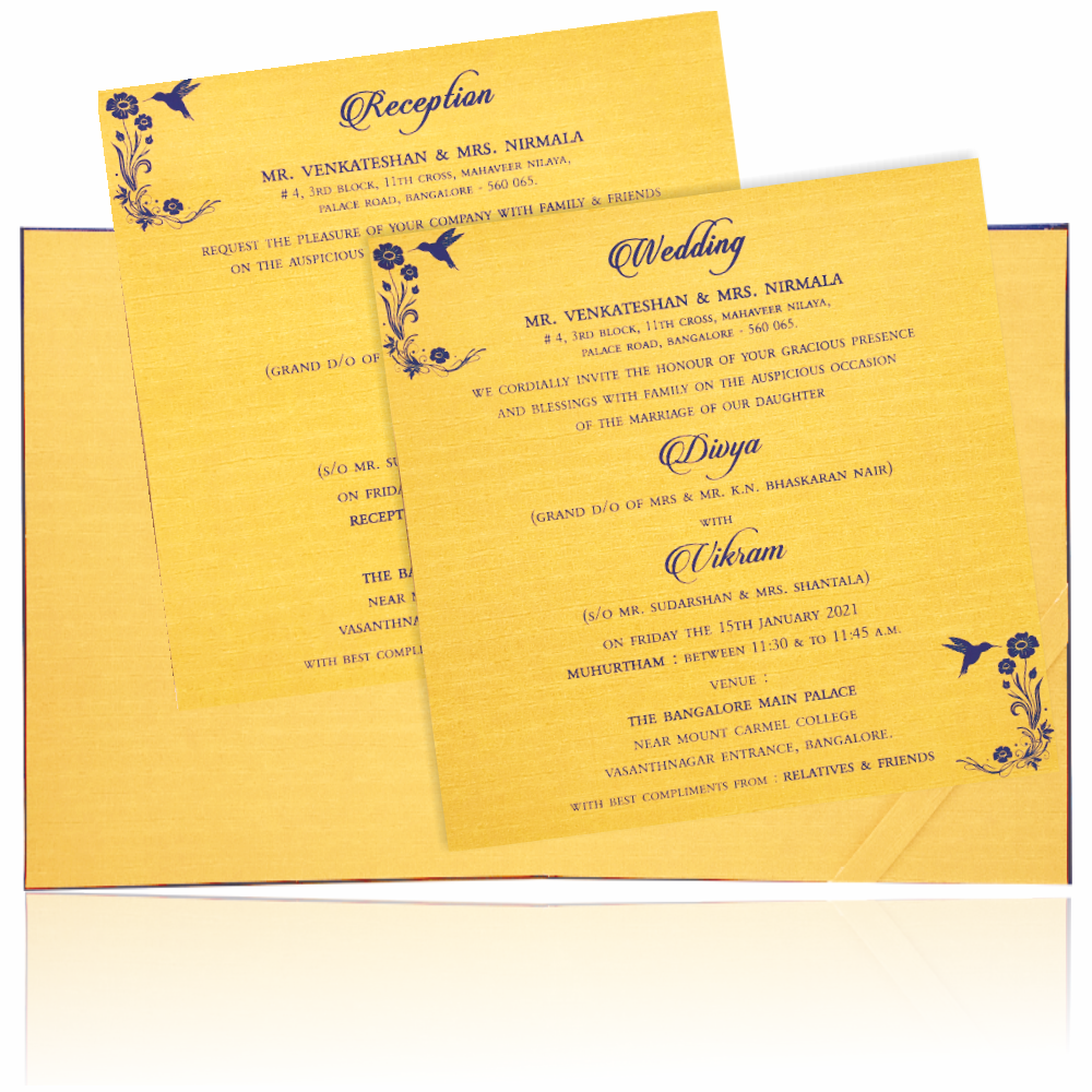 Blue Padded Satin Wedding Invitation Card With Name Plate-KNPS6505B