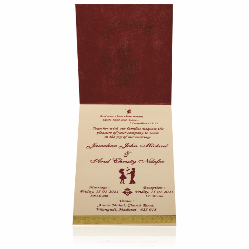 Classy Dark Red Single Sheet Wedding Invitation Card-KNS9003W