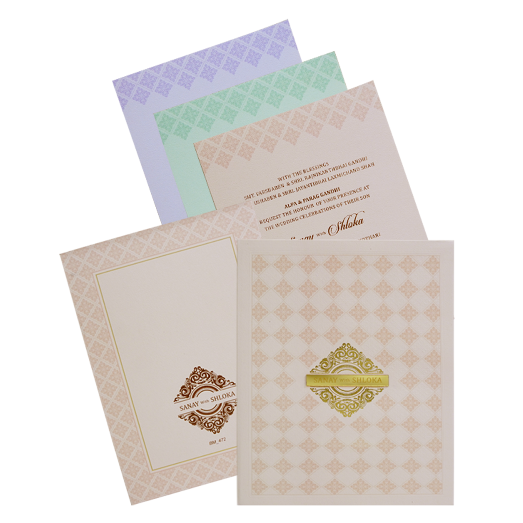 Peach Padded Nameplate Wedding Card-King of Cards