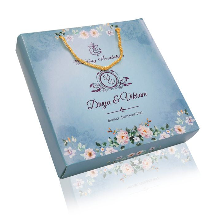 Blue floral sweet box invitation card-King of Cards