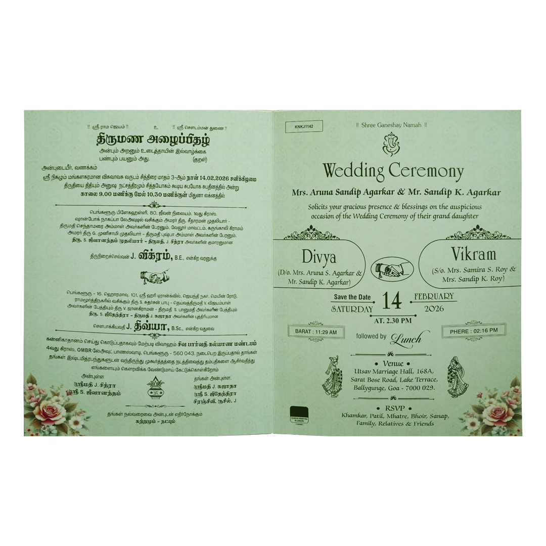 Pastel Green Floral Wedding Card-KNKJ1142
