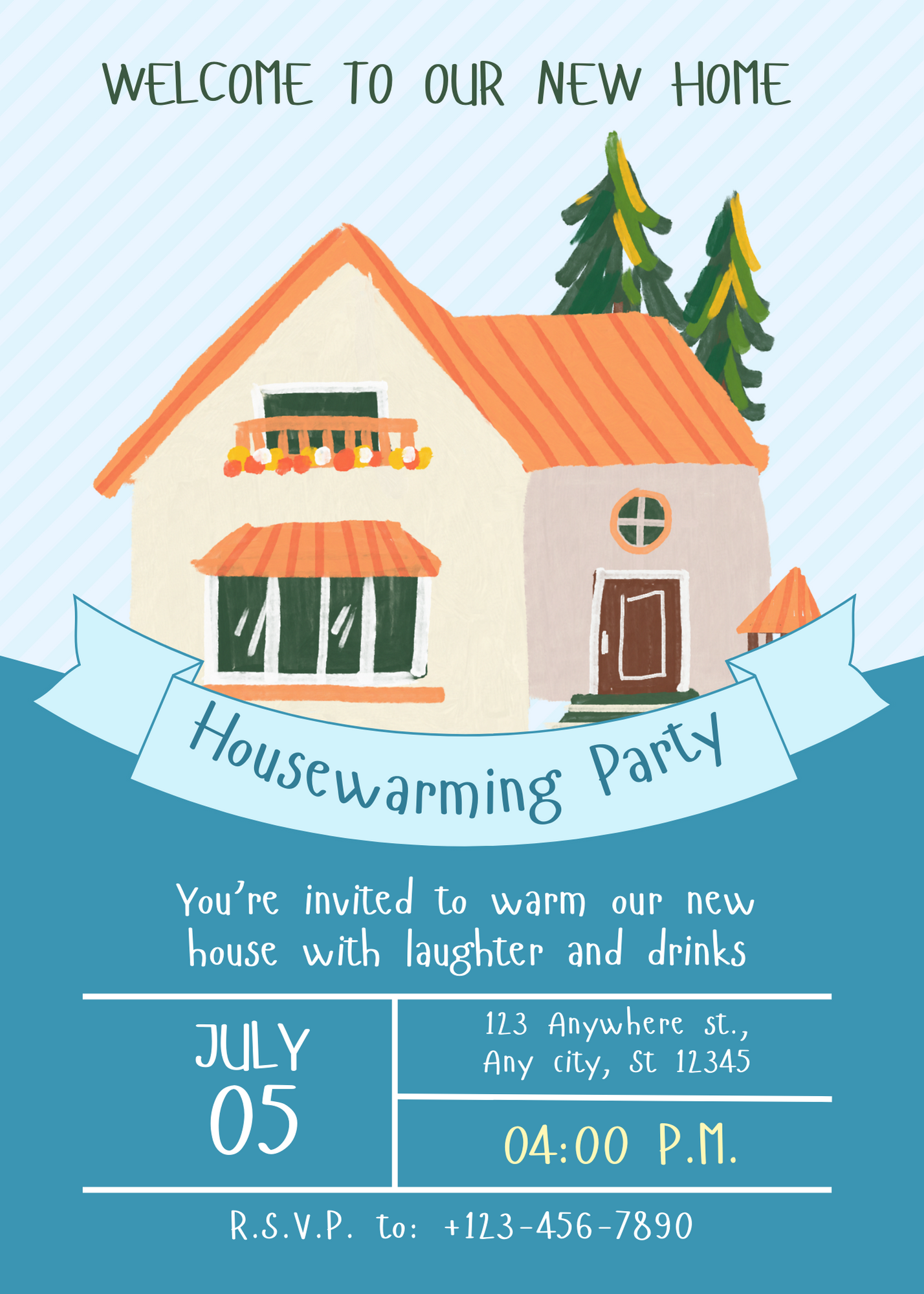 Blue Background Housewarming Invitation-AAHMI002