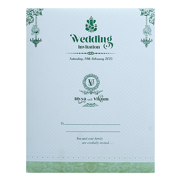 White Balaji Padmavthi Green Floral Wedding Card-King of Cards