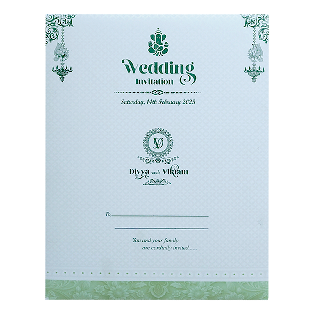 White Balaji Padmavthi Green Floral Wedding Card-King of Cards