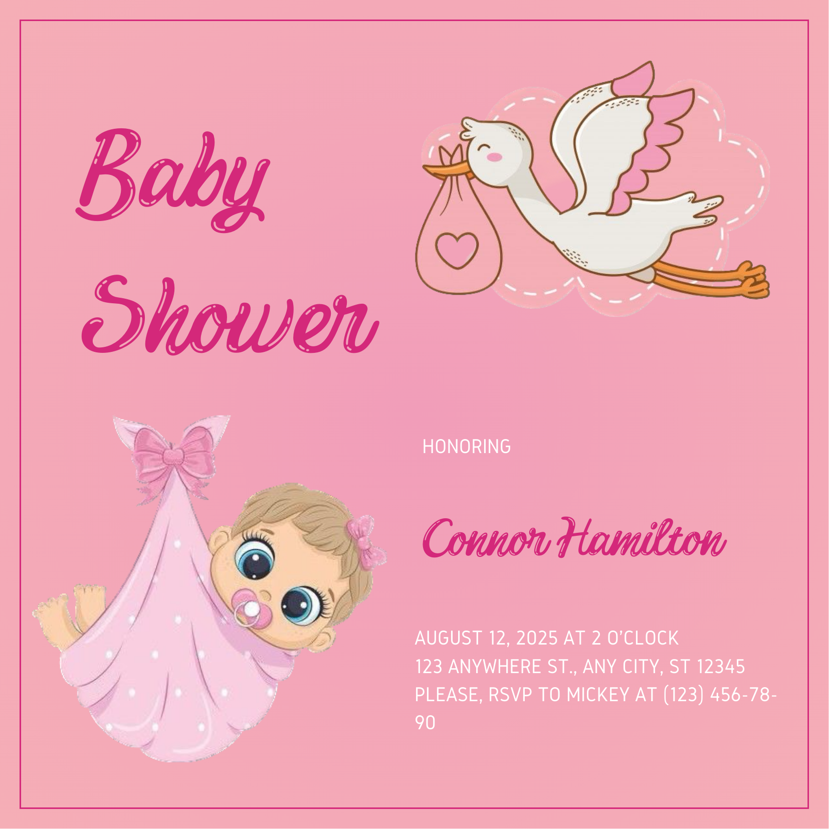 Pink Stork Baby Shower Invitation-AABSW002
