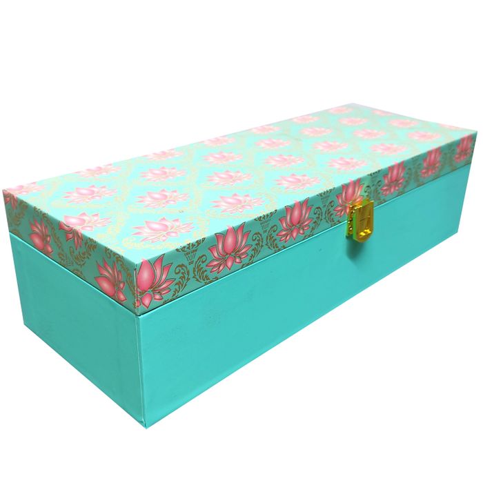 Green With Pink Floral Elongated Box Invitation-KBX0206-King of Cards