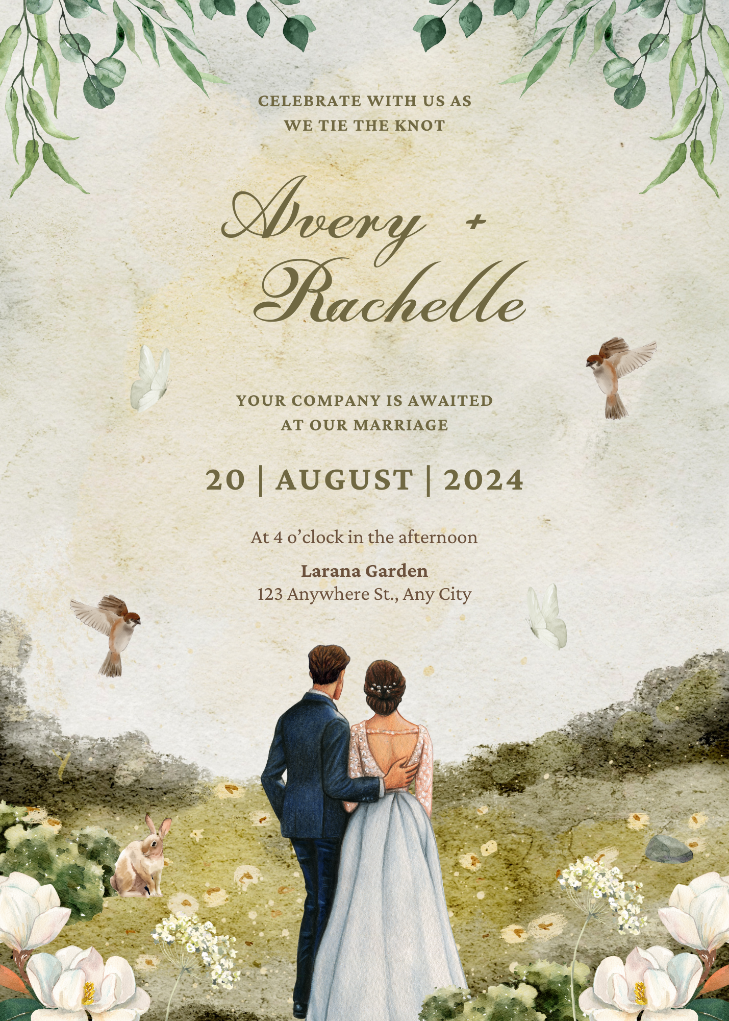 Golden Elegance Floral Wedding Invitation-AAFLO002