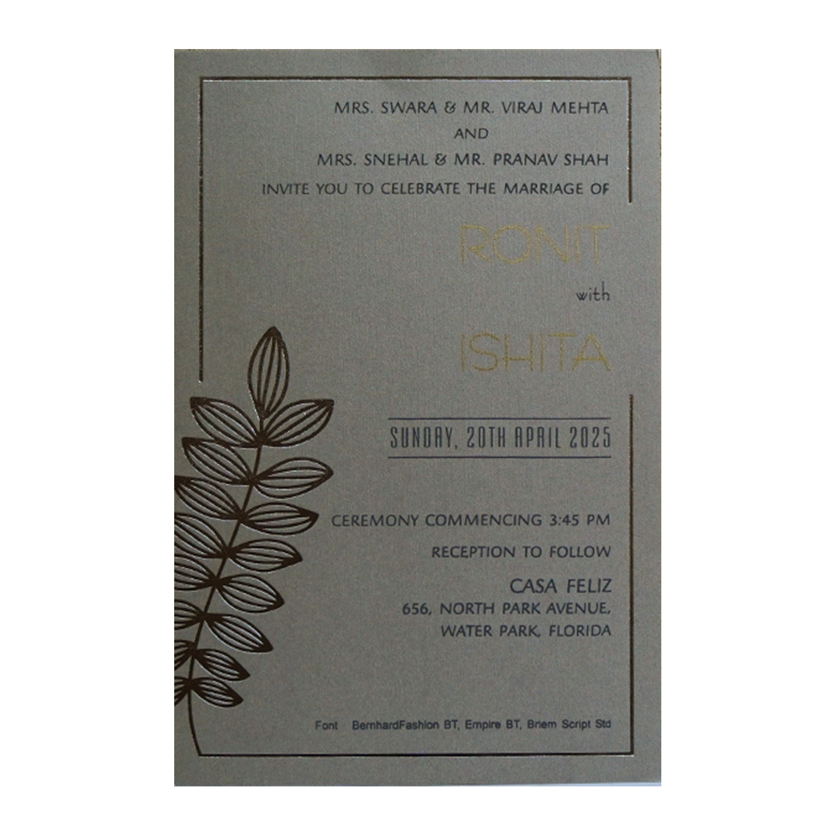 Grey Petal Single Sheet Invitation Card-KRCS7211