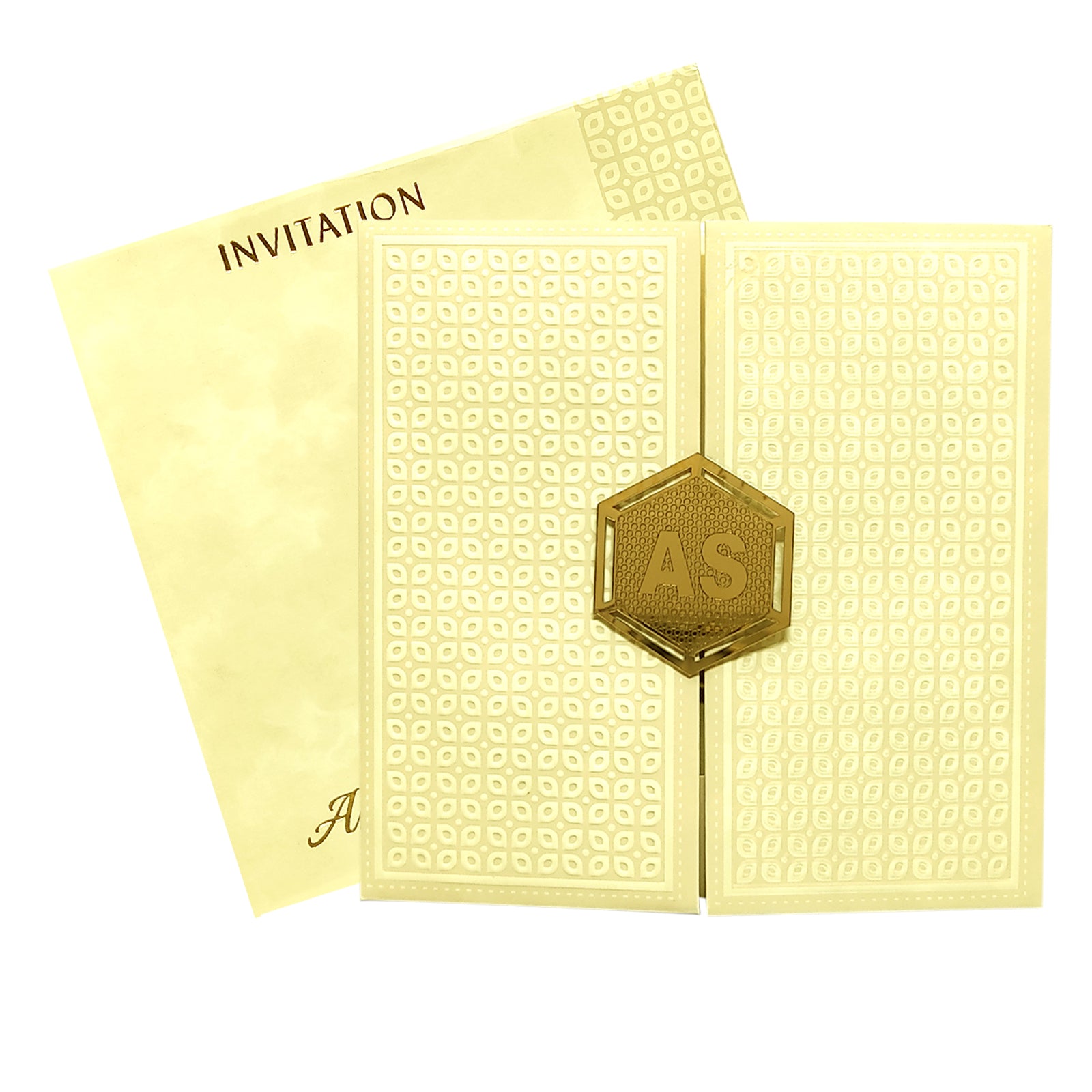 Cream Embossed Padded Invitation Card-KRC28020