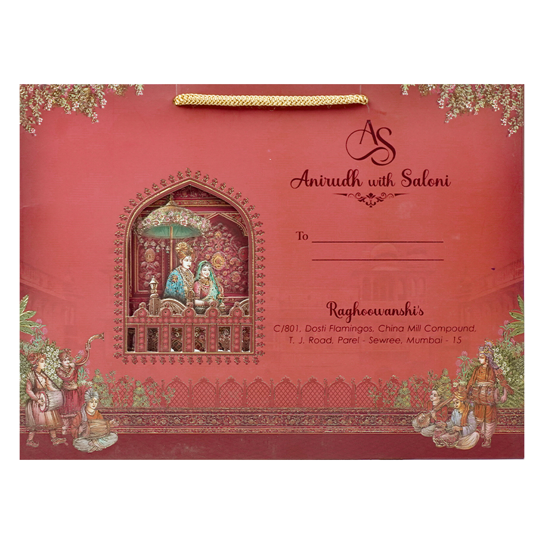Royal Red Baraat Bag Style Wedding Card-KSI65080