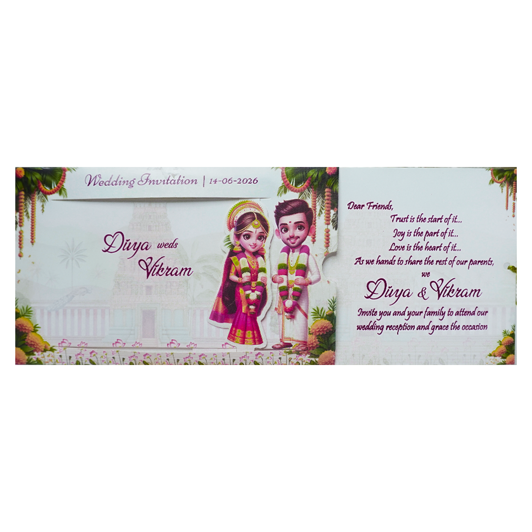 Cream Slide Floral Bride Groom Wedding Card-KNKSP758.