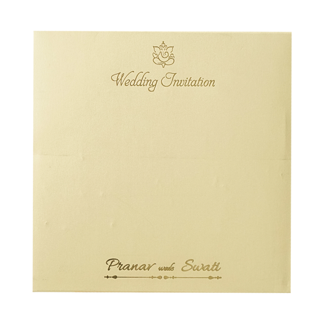 Cream Square Emblem Padded Wedding Card-KMMWD1162