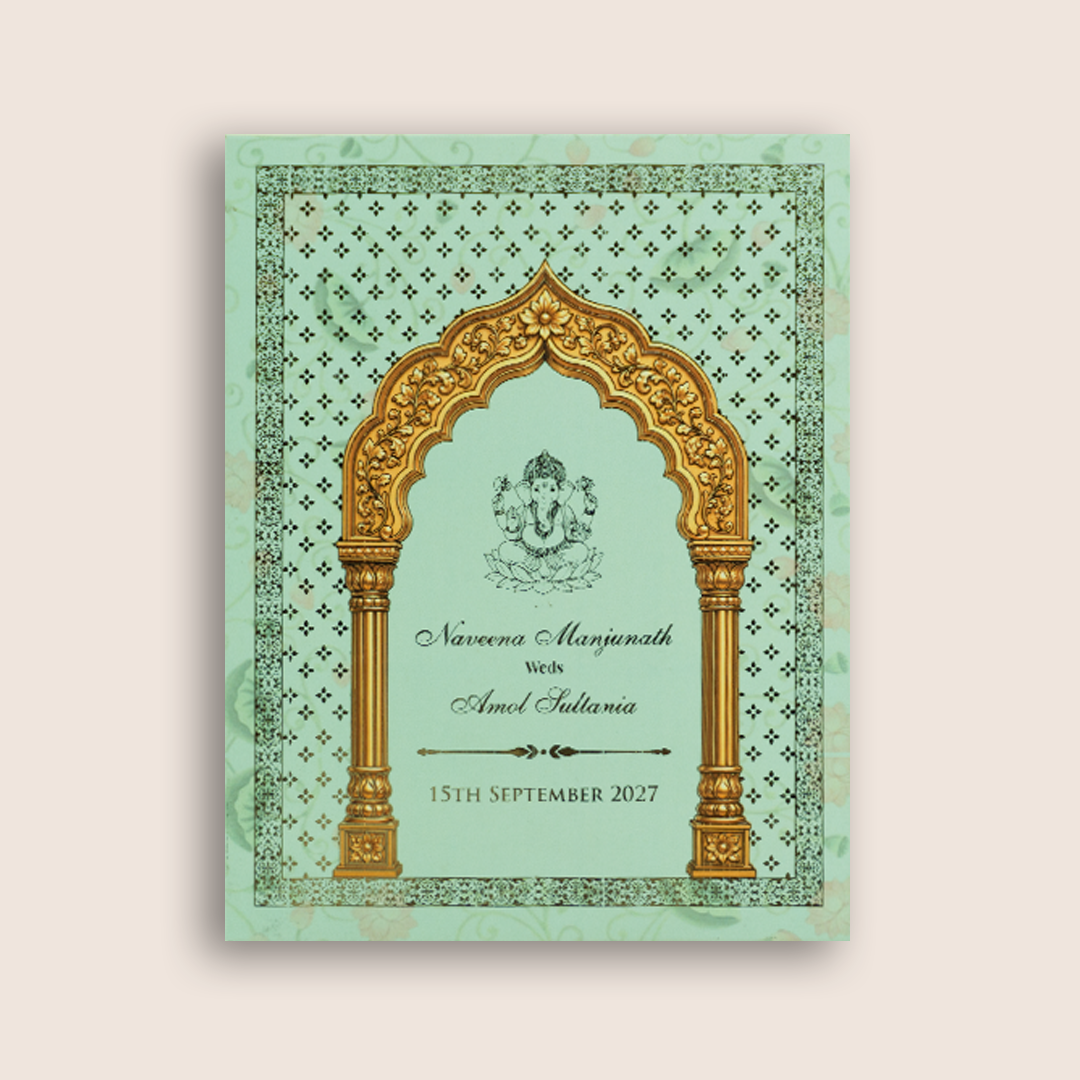 Pastel Green Traditional Hindu Wedding Invitation - KNLW202582