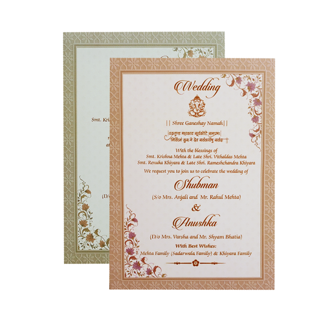 Cream Padded Embossed with Bag Wedding Invitation Card-KRB09560