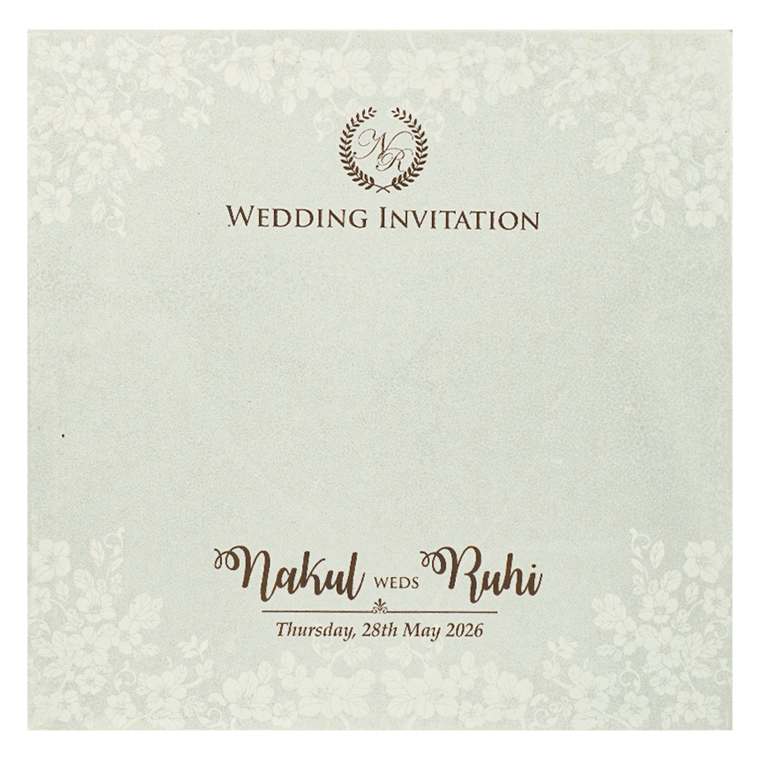 White Floral Circle Medallion Wedding Card-KRE28570