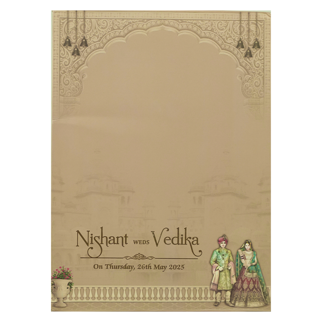 Brown Palace Royal Couple Padded Wedding Card-KRE27900