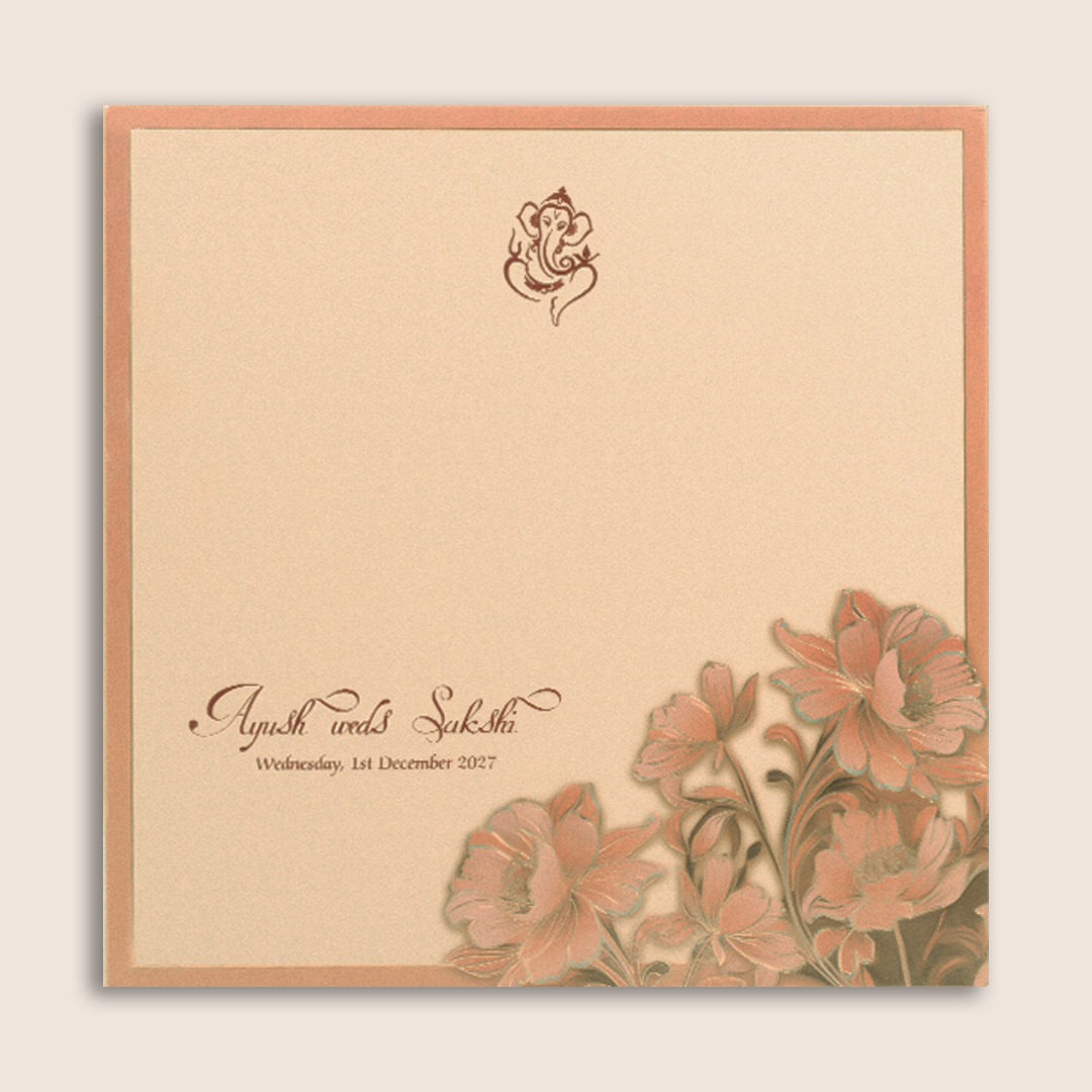 Beige Floral Laser Cut Padded Invitation Card - KPR024800