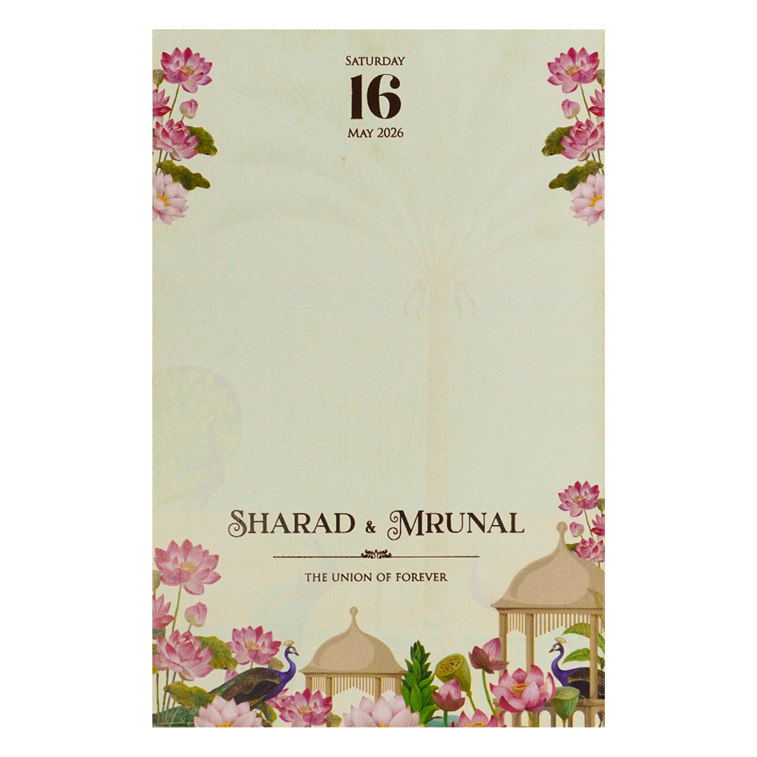 Pink Lotus Peacock Wedding Card-KSH71010