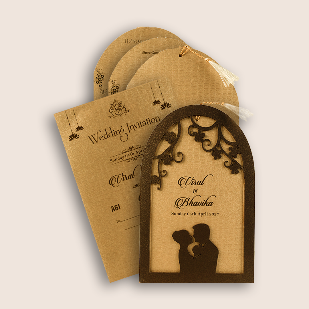 Metallic Gold Laser Cut Wedding Invitation - KMARA610