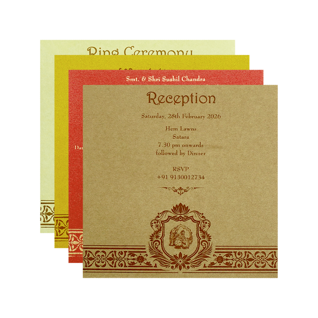 Ivory Gold Lotus Pattern Wedding Invitation Card-KPR06200