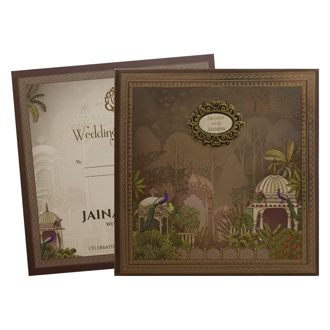 Brown Garden Padded Wedding Card - KSH72740