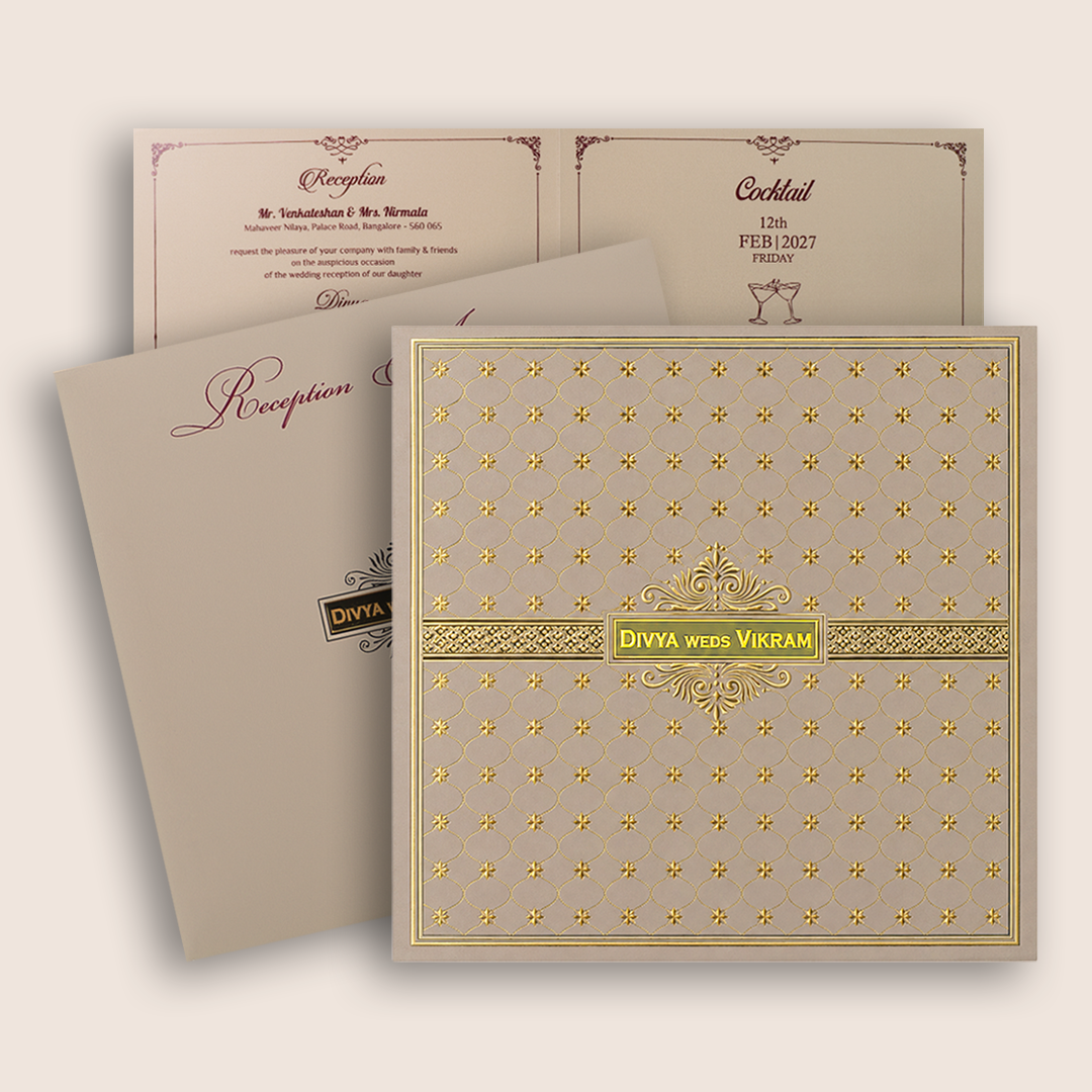 Metallic Pink Floral Wedding Invitation Card - KNTR2502P
